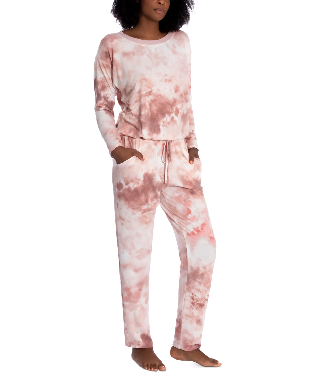 Linea Donatella Comfort Zone Tie-Dyed Hacci Pajama Set - Pink XL