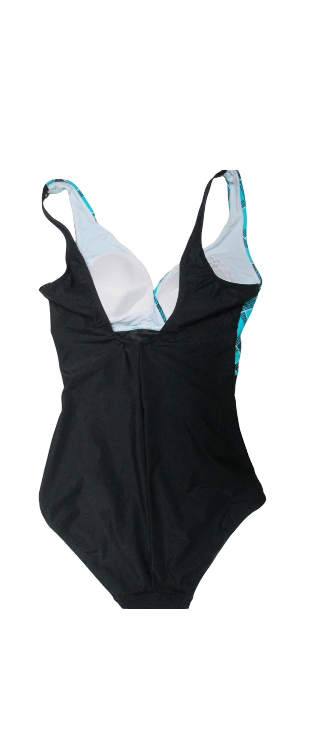 Tropical Honey Women's Geo Prism Slimming Tummy Control One Piece Swimsuit – V Neck Plaid