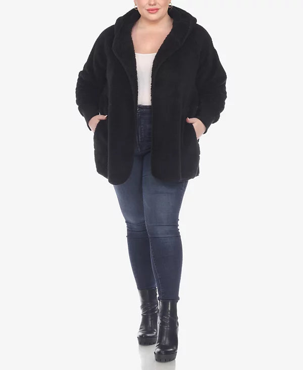 Veste cardigan à capuche en peluche grande taille avec poches