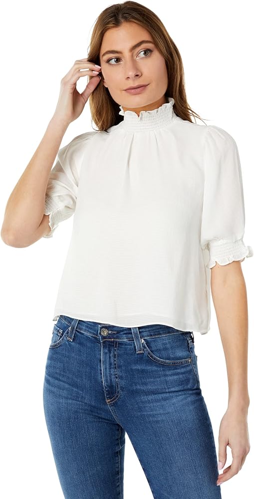 Women's Pleated Smocked  Mockneck Blouse Top