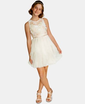Rare Editions Big Girls Sequin Embroidered Dress Beige