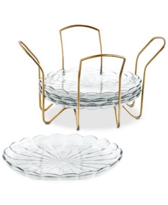 Martha Stewart Collection Set of 4 Appetizer Plates with Gold Caddy