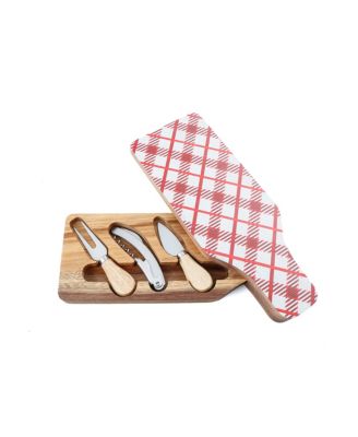 THIRSTY STONE 4 PC RED PLAID CHEESE SET- BASIC
