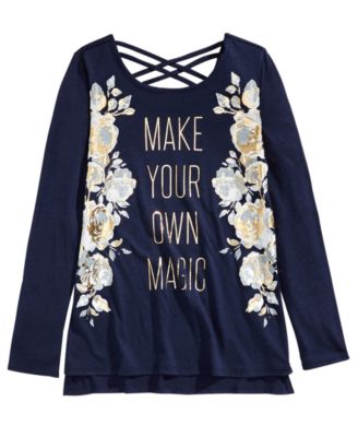 Epic Threads Girls Long Sleeve Text Top Navy S 7–8