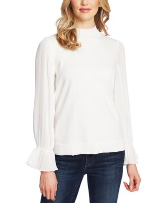 CeCe Pleated Bell-Sleeve Cotton Sweater