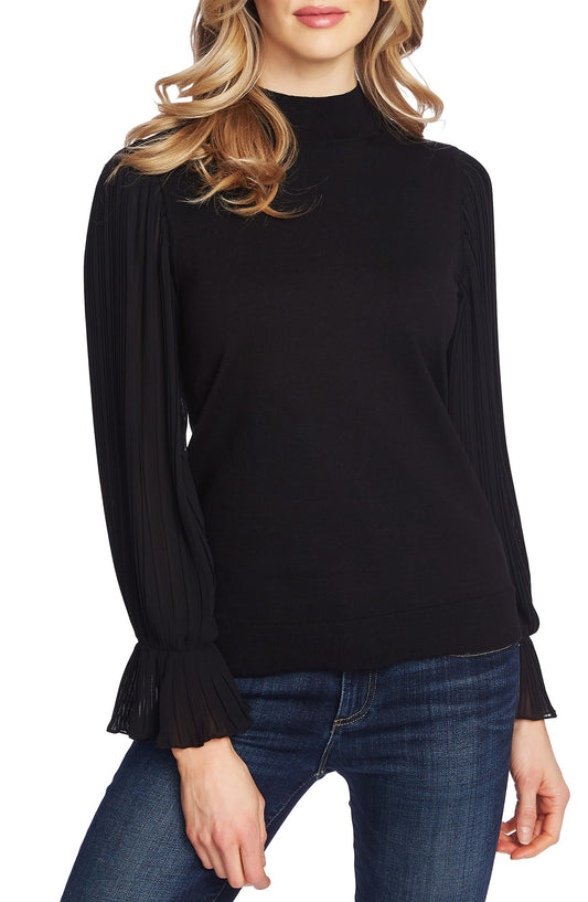 CeCe Pleated Bell-Sleeve Cotton Sweater