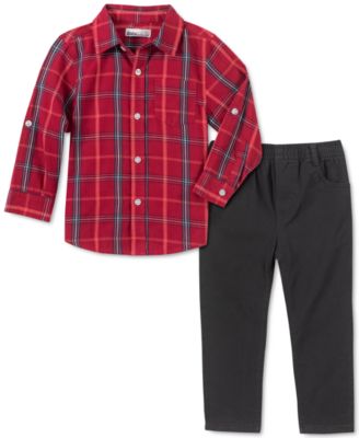 Kids Headquarters Baby Boys 2-Pc. Plaid Shirt Pant Set . Red Assorted 6-9 months