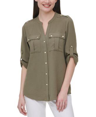 Chemise boutonnée texturée à languette roulée Calvin Klein