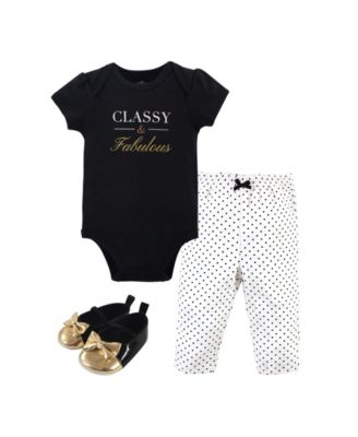 Hudson Baby Girls' Infant Bodysuits set Classy - Black 'Classy and Fabulous' 0-3Months