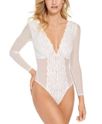 International Concepts Long-Sleeve Lace Mesh Bodysuit