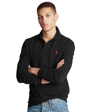 Polo Ralph Lauren Mens Classic Fit Mesh Long-Sleeve Polo (Black) shirt. 100% Cotton