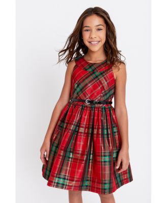 Bonnie Jean Big Girls Taffeta Plaid Dress Red