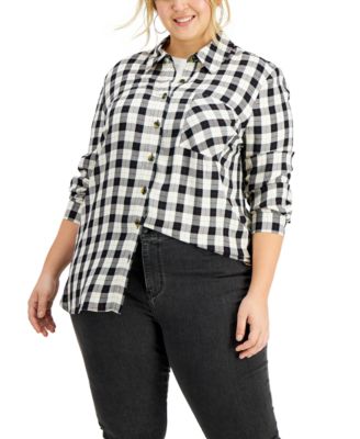 Love, Fire Plus Size Plaid Button-Down To BlackWhite Plaid 2X