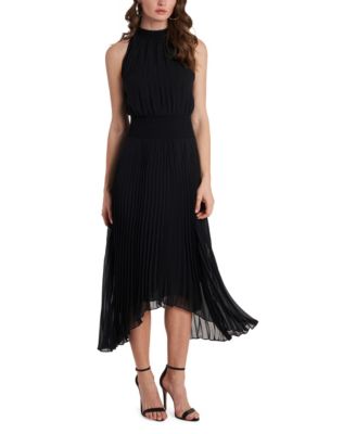 Womens Sleeveless Smocked Pleated Halter Midi Dress