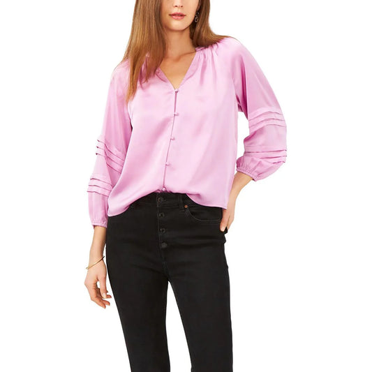 1.STATE Womens Pintuck Long Sleeve Satin Blouse