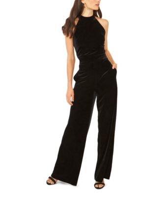 Women's Mock Neck Halter Tie-Neck Velvet Jumpsuit