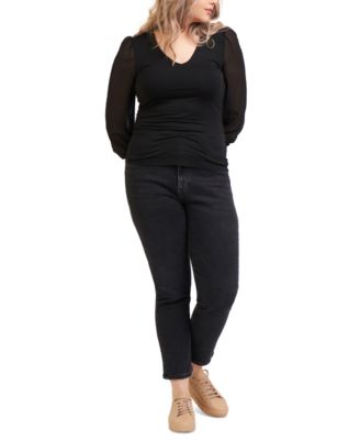 Black Tape Trendy Plus Size Chiffon-Sleev Black 0X
