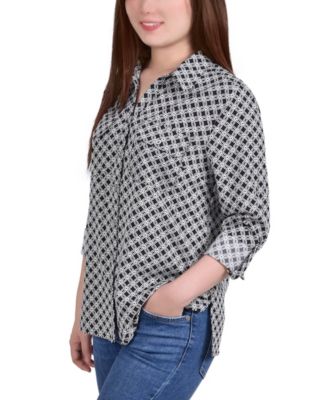 NY Collection Petite 3/4 Sleeve Roll Tab  Shirt- Not Black and Doeskin Floral Iconic PXL