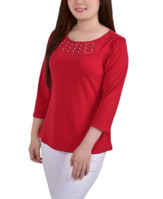 NY Collection Petite 34 Sleeve Crepe Knit T