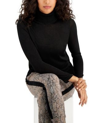 Anne Klein Lurex Metallic lightweight  Turtleneck Sweater. Black .