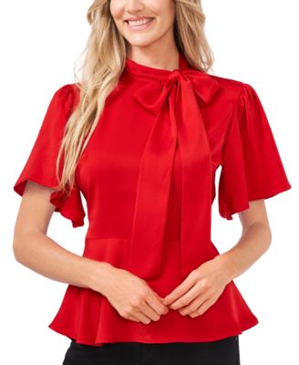 CeCe Tie-Neck Peplum Hem Blouse Party