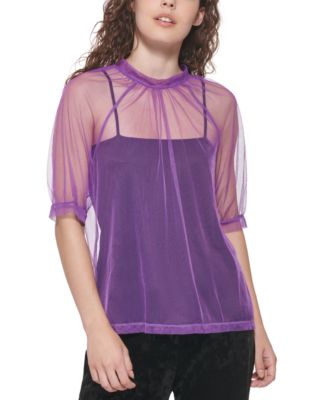 DKNY Tulle Overlay Top Malchte