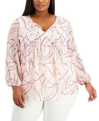 Tommy Hilfiger Plus Size Printed Pintucked Top Blouse