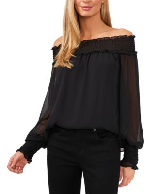 CeCe Smocked Off-The-Shoulder Top Rich