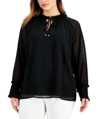 Calvin Klein Plus Size Ruffled Tie-Neck Top