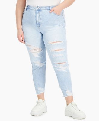 Tinseltown Trendy Plus Size Destructed Mom Jeans