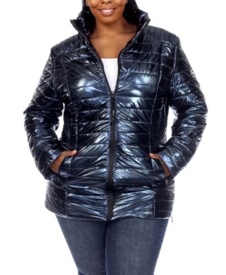 White Mark Plus Size Metallic Puffer Coat