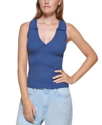 DKNY Jeans Polo Tank Sweater Chambray Heather