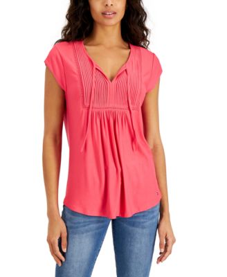 Tommy Hilfiger Womens Pintucked Ladder Trip Top