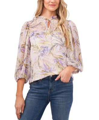 CeCe Baja Palm Clip Dot Blouse Soft Violet