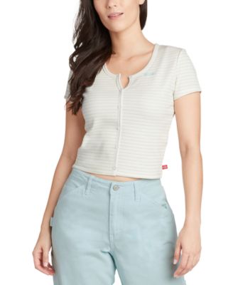 Dickies Striped Button-Up Cropped Top