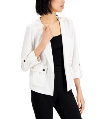 Kasper Womens Wing-Collar Cardigan Jacket Black Medium