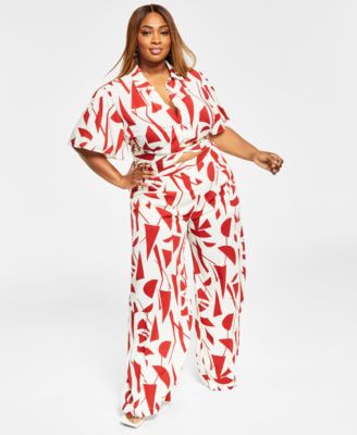 Nina Parker Trendy Plus Size Wide-Leg Pant Geo Print