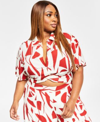 Nina Parker Trendy Plus Size Cropped Knot- Geo Print