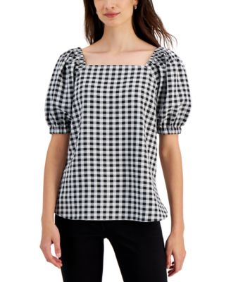 Anne Klein Puff-Sleeve Gingham Seersucker Anne