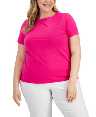 Anne Klein Plus Size Scalloped  Round Neck T-Shirt