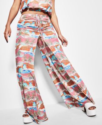 Royalty by Maluma Womens Printed Ruched Pants, Island Placement Print