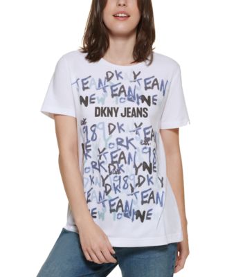 DKNY Jeans Womens Graffiti Logo T-Shirt Small