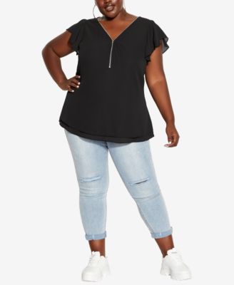 CITY CHIC Plus Size Zip Fling Top Jade