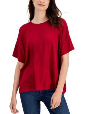 Eileen Fisher Womens Crewneck Top Tart Cherry