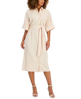 Anne Klein Womens Midi Shirtdress Bisqueware