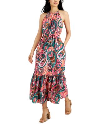 International Concepts Womens Printed Tired Maxi Dre Tropical Rose