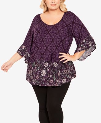 Avenue Plus Size Abby Pintuck Border Plum