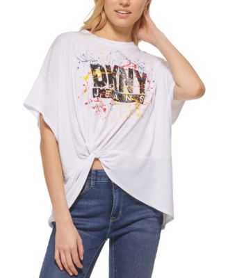 T-shirt à logo DKNY Jeans pour femme avec éclaboussures de peinture