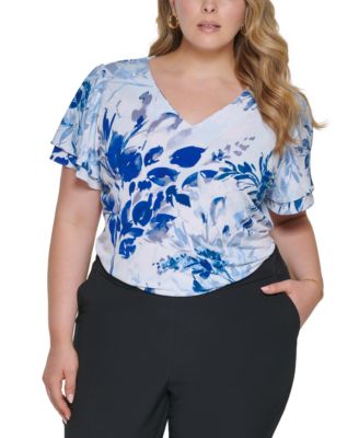 Calvin Klein Plus Size Floral-Print Flutter Limoges