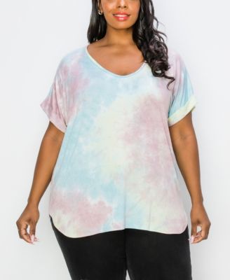 COIN 1804 Plus Size Hand Tie Dye V-Neck TaupeOlive